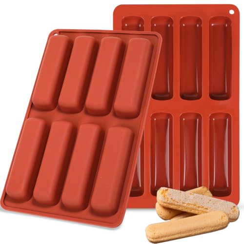 Webake Silicone Cream Canoe Pan, 2-Pack Finger-Shaped Eclair Mold for Baking, Filled Snack Cakes, Chocolate, Soap and Resin