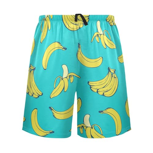 Eionryn Yellow Bananas Teal Blue Mens Pajama Shorts Men's Pajama Bottoms Soft Sleepwear S