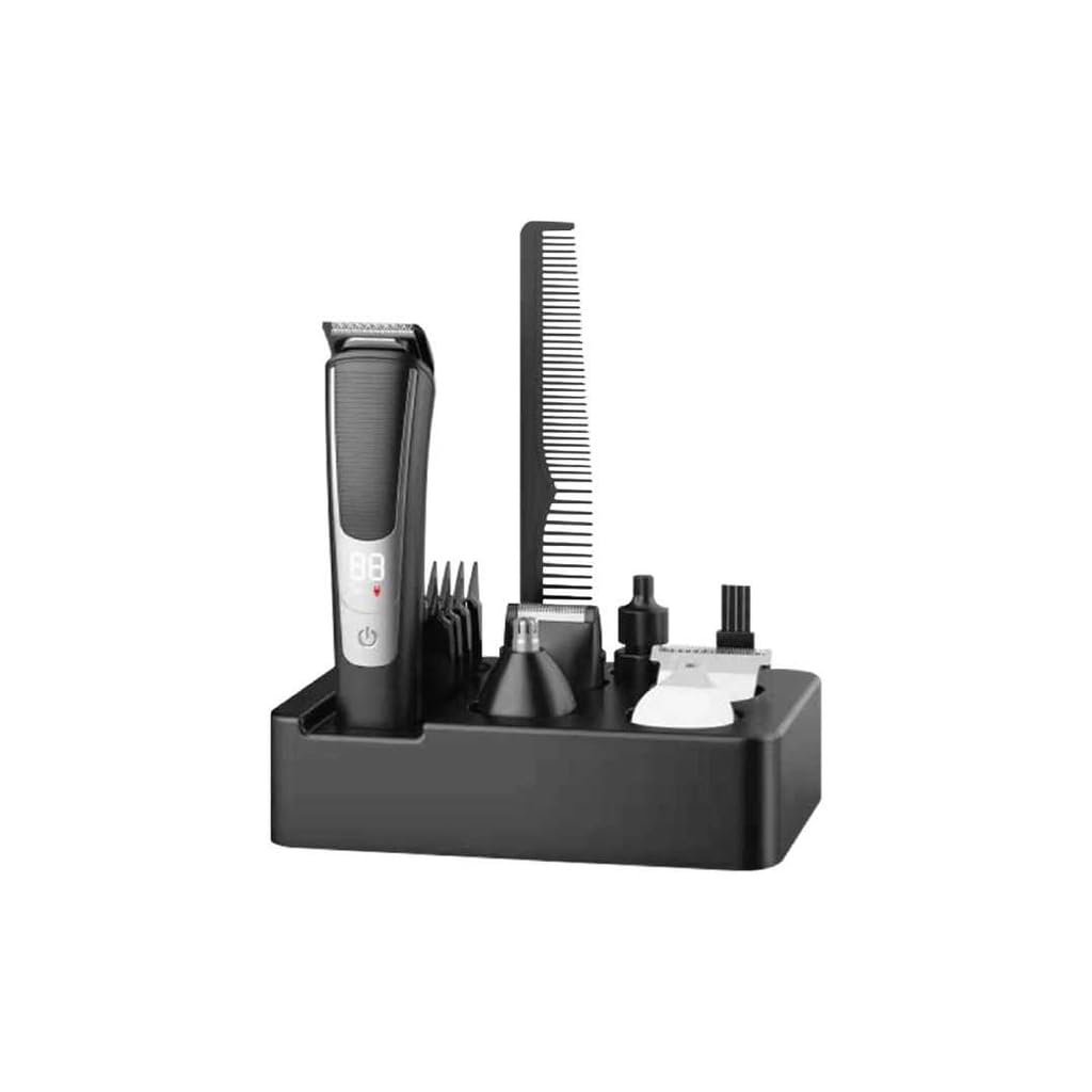 Green Lion5-in-1 Grooming Set with 4 Combs (3, 6, 9 & 12 mm), 1.5 Hours Working Time, 600 mAh Battery Capacity, LED Display - Black