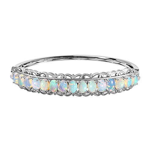 Shop Lc Ct 6.27 Opal 925 Sterling Silver Platinum Plated Bangle Cuff Bracelet For Women Jewelry Gifts Size 7.25" Engagement Anniversary Wedding Promise Boho Western Birthday Gifts #TOP17