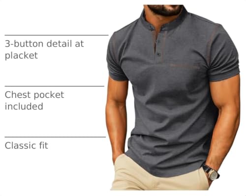 Image of Sailwind Mens Henley Shirts Short Sleeve Summer Casual Classic Cotton T Shirts Pocket Button Shirt