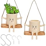 Hedume 2 Pack Swing Face Planter Pots, Hanging Resin Flower Head Planters with Drainage Hole, Hanging Cute Planter Pots for Indoor Outdoor Home Decor & Gifts