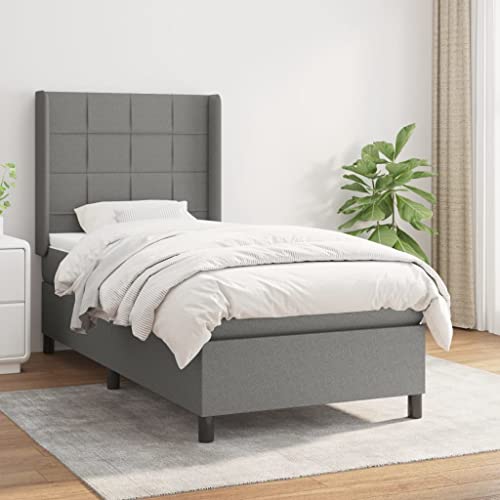 Frdhee Cama con colchón cama de casa,Cama con somier con colchón gris oscuro de 100 x 200 cm de tela,Sofá cama para espacios pequeños, estable