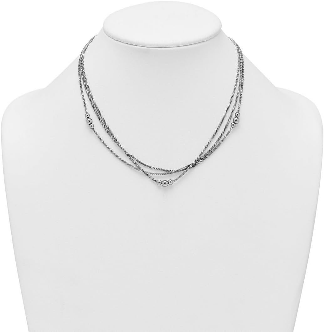 JewelryWeb 925 Sterling Silver Rhodium Plated Three Strand With 1in Extension Necklace 17 Inch 7mm Wide Strand Necklace for Women