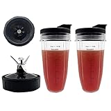 Blender Replacement Parts for Ninja, 6 Fins Extractor Male Blade & 24 oz Cups with Lids Compatible...