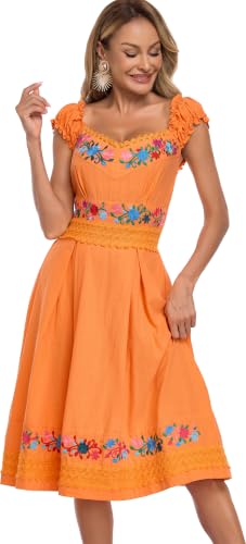 Image of Women's Mexican Dress Embroidered Causal Lace Party Dress