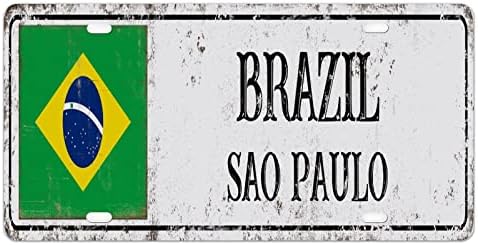 Brazil Flag Front Plaque National Flag Sao Paulo City Funny Novelty 6x12inch City Souvenir Retro Vintage Metal Sign image 2