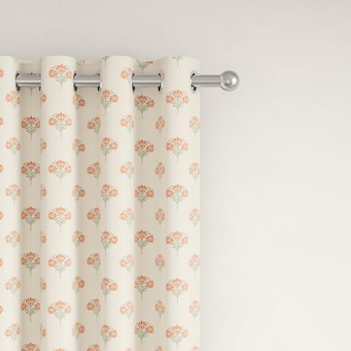 Image of Wakefit Printed Blackout Long Door Curtains 9 Feet | Set of 1 | Upto 99% Room Darkening | Double Layered Fabric | Thermal Insulated & Noise Reducing Curtains for Living Room| Petaltip Beige