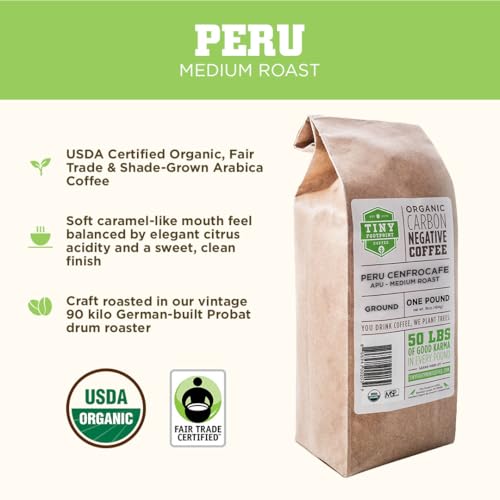 Tiny Footprint Coffee Peru, Medium Roast, Usda Organic Ground Coffee thumb #2