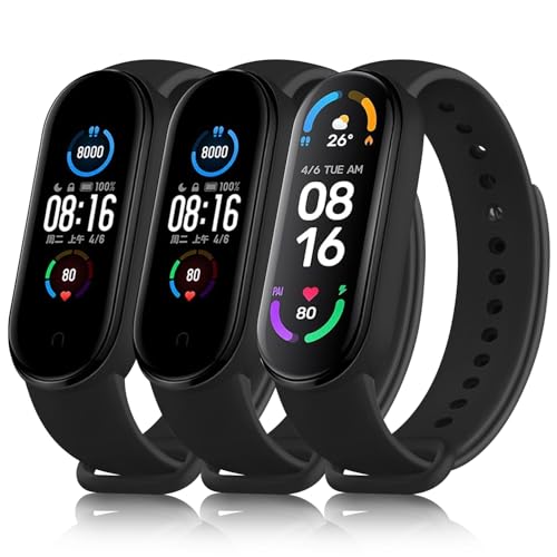 Meliya 3 Piezas Correas para Xiaomi Mi Band 5 Xiaomi Mi Band 6,Silicona Pulseras Repuesto para Mi Band 6/Mi Band 5/Amazfit Band 5(Negro/Negro/Negro)