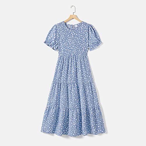 Image of IFFEI Mommy and Me Dresses Summer Casual Boho Matching Outfits Ruffle Puff Sleeve High Waist Midi Beach Maxi Dress