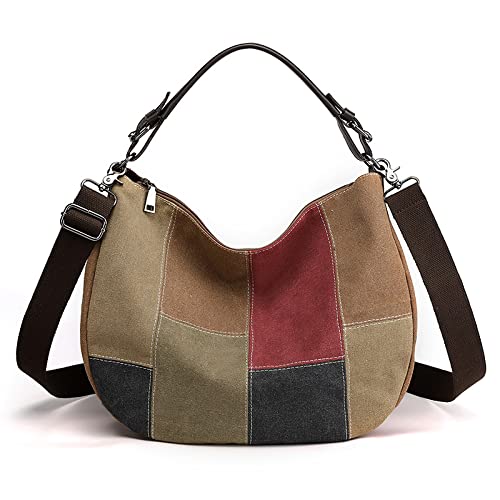 Bolsa Feminina de Ombro Listrada de Lona Bolsa Casual da Moda Estilo (Castanho)