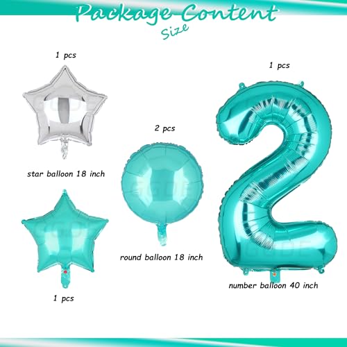 Image of Teal Blue Number 2 Balloons 40 Inch 2th Birthday Mermaid Theme Party 5 Pcs | Big Helium Mylar Digital Balloon Anniversary Wedding Decor Supplies