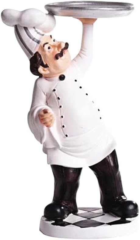 Cabilock Cooks Character Figurine Holding Tray Resin Chef Statue for Kitchen Decor Bakery Ornaments Home and Restaurant Decoration White