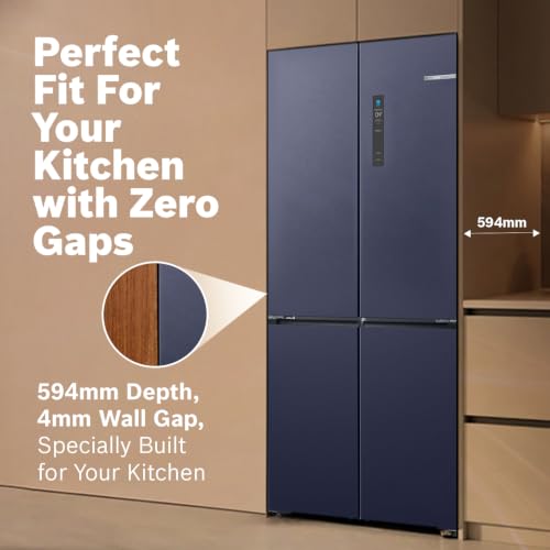 Image of Bosch 503L, Frost Free 4 Door Side-by-Side Refrigerator with Perfect fit technology,Zero Gap, Prevents wall collision,VitaFresh Plus Technology(2026 Model, KCP88E256I, Dark Lake Metal)