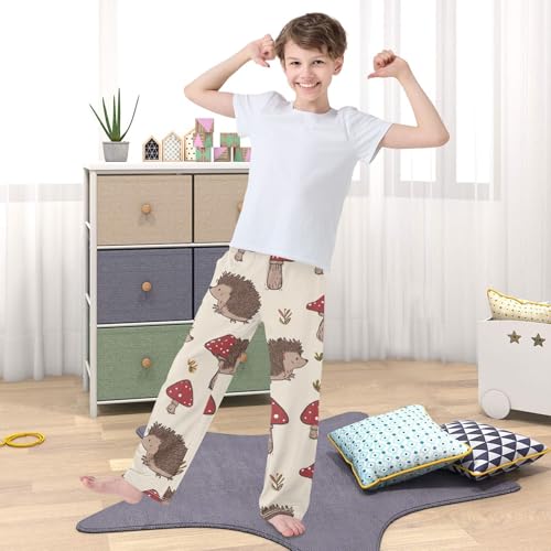 ZZXXB Hedgehog Mushroom Pattern Boys Long Pants Soft Trousers Elastic Waist Kids Lounge Bottoms with Pockets S-XL 5