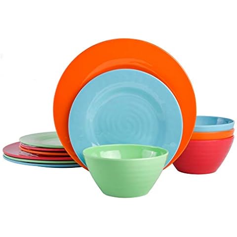 Gibson Home Brist Melamine Dinnerware Set, Service for Four (12pcs), Assorted II Cover