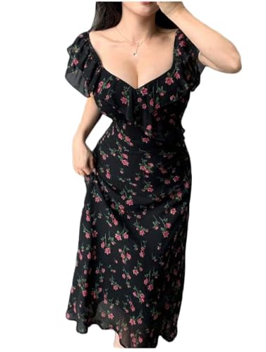 Mulvari Puff Allover flower Print Dress size (standerd) Blac...