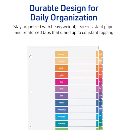 Avery Ready Index Table of Contents Dividers, 12-Tab, January - December, 1 Set (11127), Multi Color image 7