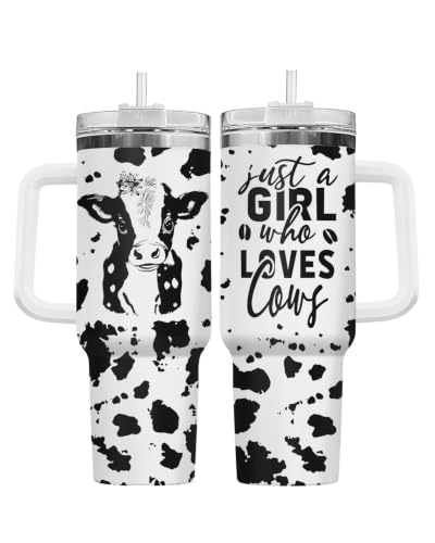 34HD Cow Print Just Girl Who Love Cow 40 oz Tumbler with Handle