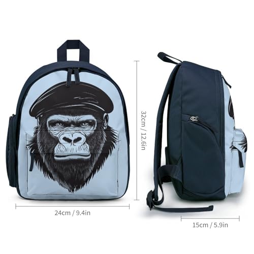 Gorilla with Hat Cute Backpack Small Daily Daypack Travel Shoulder Bag with Adjustable Strap Graphic Print2