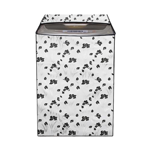 Image of Top Load Washing Machine Cover for LG 6 kg, 6.2 Kg, 6.5 Kg, 7 Kg (58 X 58 X 88 cm) | Waterproof & Dust-Proof Top Loading Fully Automatic Washing Machine Cover for LG, (Black & White Flowers),Polyester
