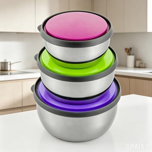 3pcs Stainless Steel Food Storage Containers with Lids, Leakproof Stackable Freezer Safe Stainless Steel Seal Bowl, Mixing Bowls Airtight Food Storage Containers for Baking Cooking Preservation (3) - image 9