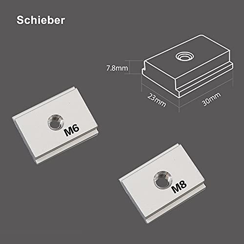 Umelee T-Schiene 400mm 2 Stück, Aluminiumlegierung T Track, T Nut Schiene, Mitra Track Jig Fixture Slot für Holzbearbeitung mit M6 Schiebern 2 Stück, M8 Schieber 2 Stück, Schrauben 8 Stück