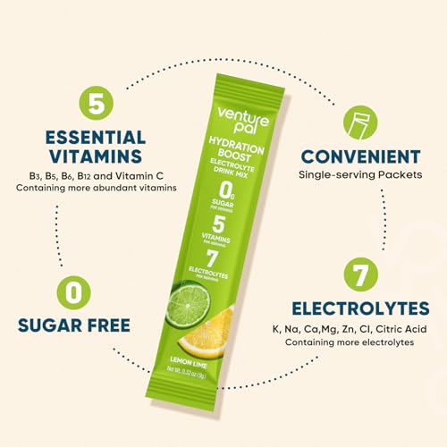 Image of Venture Pal Sugar Free Electrolyte Powder Packets, Keto Friendly, 16 Sticks | Liquid Daily IV Hydration Packets for Rapid Rehydration. 7 Electrolytes & 5 Vitamins | Vegan | Fast Dissolve