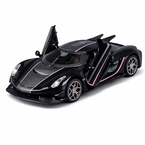 Image of Alokik 1:32 Scale Koenigsegg Jesko Sports Diecast Car Models Toys Metal Alloy 2 Openable Door and Sound & Light, Pull Back Toys Gifts for Boys Best Gift Car (Black)
