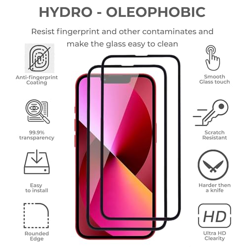 Image of Tempered Glass Screen Protector for iPhone 13 / iPhone 13 Pro /iPhone 14 (6.1 Inch) | Pack of 2 | 9H Hardness | Edge-to-Edge Full Coverage | Scratch Resistant | HD Clear | Bubble-Free