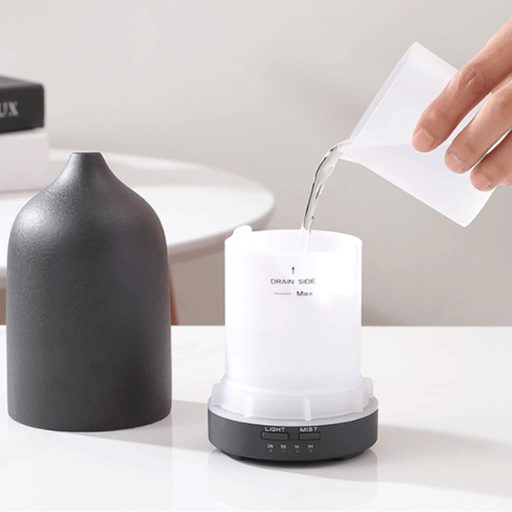 Diffusore di Olio Essenziale ad ultrasuoni in Ceramica, umidificatore Intelligente per Camera da Letto per Interni, Dimensioni ridotte 160 ml, Forma a Vaso, luci notturne Colorate