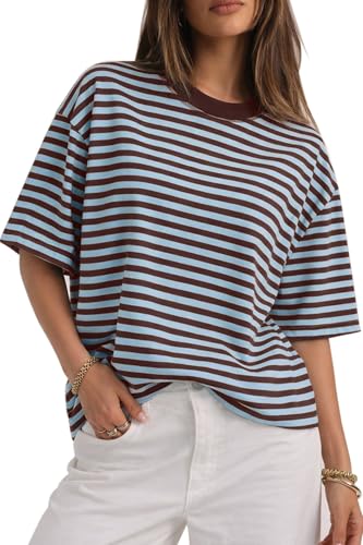CHYRII Womens Oversized Striped T Shirts Crewneck Short Sleeve Loose Fit Casual Fashion Summer Y2K...