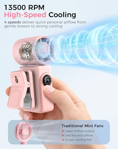 Image of Hotsales Clip-On Portable Fan 2-Pack, 13500 RPM High-Speed Rechargeable Handheld Mini Fan, LED Display, 360 Rotating Detachable Clip, Stroller Fan for Baby, Travel Essentials, Gifts for Women & Men