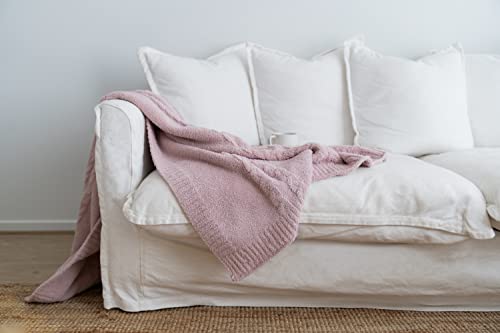 Dluxev Luxurious Super Soft Throw Blanket, Fluffy Cozy Pink Blanket For Bed, Knitted Lightweight Comfy Texture, Warm Chic Throw For Sofa/Couch, Gift For Women, Dusty Rose Cable Knit 50"X60" #TOP4