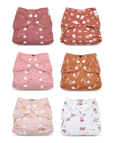 babygoal Baby Cloth Covers 6 Pack for Prefolds Flats or Fitted Diapers Adjustable Reusable Waterproof Swim Diaper Cover for Newborns Preemies 5-17lbs 6SDCFN01-B