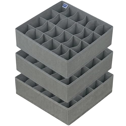 Image of Skrill 24-Compartment - Set of 3 | Non-Woven Foldable Cloth Storage Box Set Underwear, Socks, Ties, Scarves, Bras, Lingerie Drawer Organization | Space Saving Divider Organizer Closet Storage | Grey