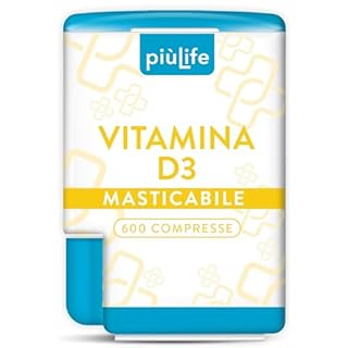 Vitamina D 2000 UI PiùLife, 600 Mini Compresse Vitamina D3 Masticabile (2cpr Per Dose), Integratore Vit D Pura, Difese Immunitarie, Ossa Muscoli Denti, Vit D3 Gluten Free, Lactose Free