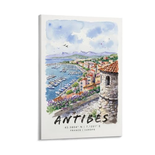 Art mural vintage d'Antibes : peinture de paysage de haute qualité pour salon