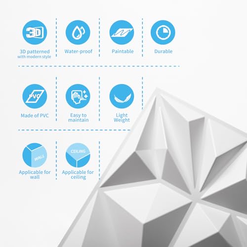 image for Art3d 33-Pack 3D Wall Panels for Interior Wall Decor, Modern Diamond T