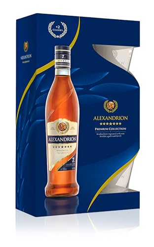 CAJA PROMO (0.7 L BRANDY 7* ALEXANDRION 40%+2 UN COPAS)