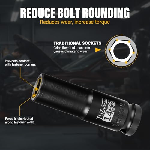 Image of 1 /2 Inch Drive 14mm Deep Metric Impact Socket,CR-MO,6 Point Radius Corner Design,Square Chamfered Opening,Axle Nut Impact Grade Socket for Easy Removal