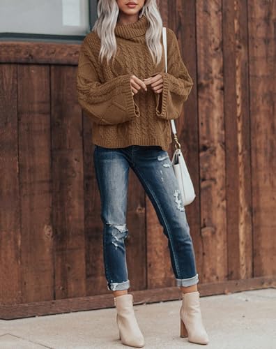 PRETTYGARDEN Fall Sweaters for Women 2025 Oversized Chunky Cable Knit Turtleneck Long Sleeve Winter Pullover Sweater Tops4
