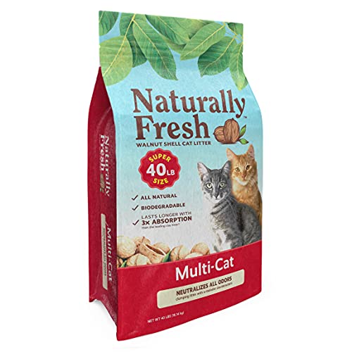 Eco-Shell Naturally Fresh Cat Litter Made from Walnut Shells, Multi Cat, Unscented, Biodegradable, Dust-Free, Sustainable, 40 Lbs