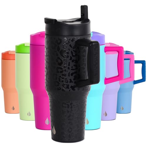 Image of Elemental 100% Leak Proof 32oz Tumbler with Handle & Straw Travel Mug | Stainless Steel Double Wall Insulated Tumbler for Hot and Cold Beverages with Sip & Straw Lid