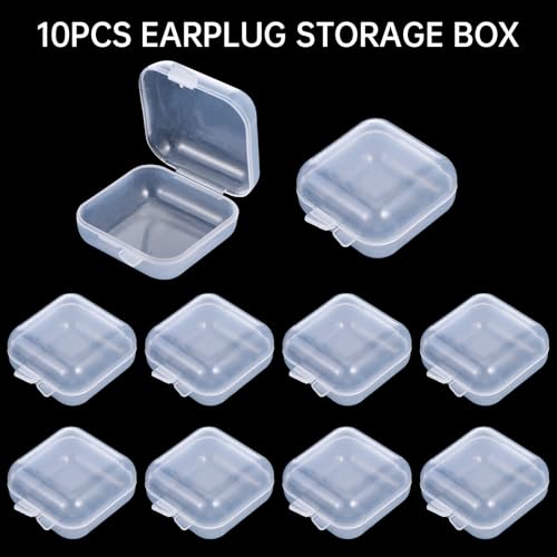 Image of Ear Plug Cases, 10 Pcs Small Plastic Box, 1.8 mm Thicken Transparent Storage Box with Hinged Lid, Square Plastic Containers for Small Item Craft, Beads, Necklaces, Ear Studs, Rings