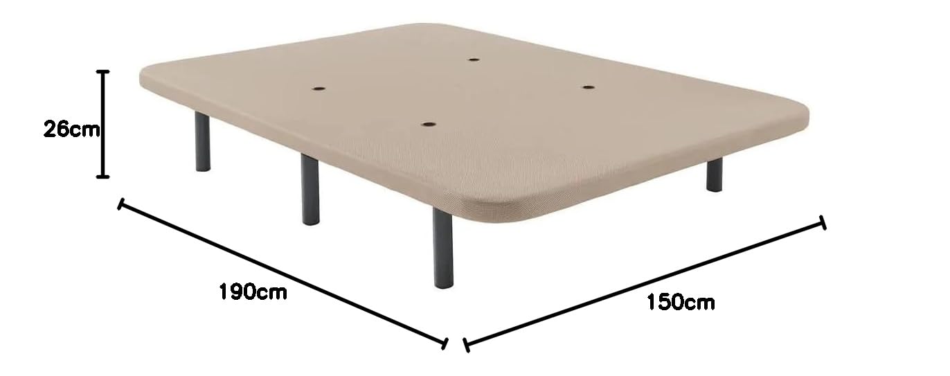 Shiito | Base Tapizada Nielson 150x190 cm | Tejido 3D en Tela de Color Beige | Incluye Válvulas de Transpiración | Juego de 6 Patas