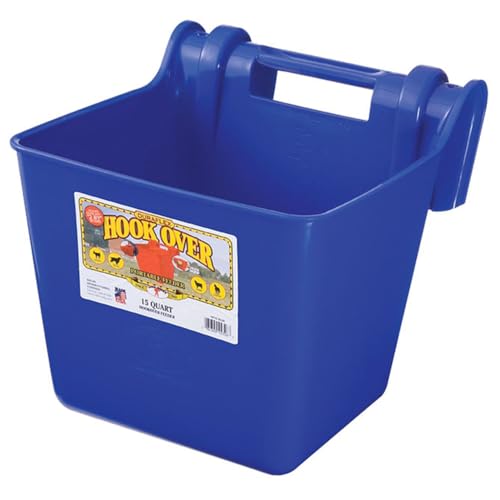 Little Giant® Plastic Hook Over Feeder | Mountable Livestock & Pet Feed Bucket | Horse Feed Bucket | Made in USA | 15 Quarts | Blue