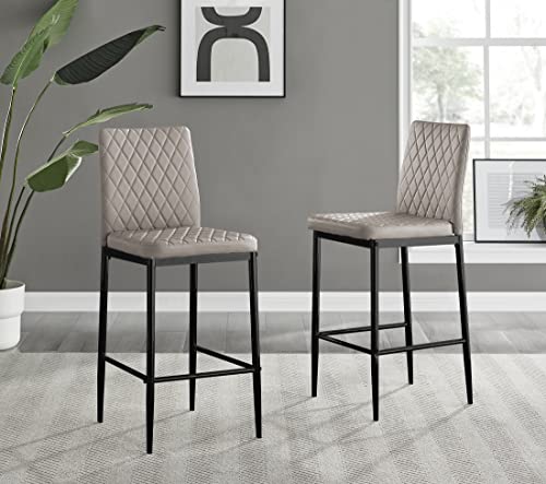 Image of Furniturebox UK Breakfast Counter Stools - Milan Stools for Kitchen Counter or Bar - Set of 2 - Contemporary Cappuccino Soft Faux Leather Stools with Black Legs (2x Cappuccino Faux Leather Stools)