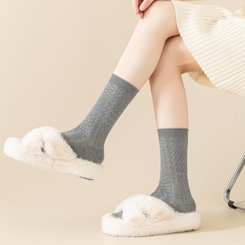 Image of Womens Crew Socks Soft Thick Comfort Casual Cotton Warm Knit Vintage Calf Winter Socks Gifts 5 Pack